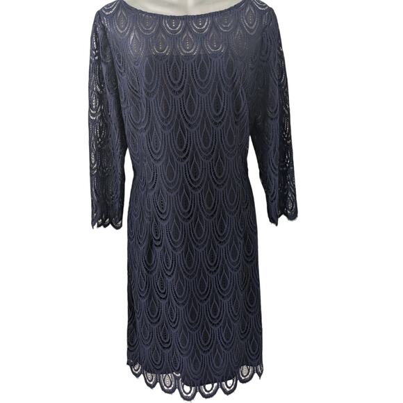 Lilly Pulitzer Sz 14 HERA Navy Blue Scalloped Lace Dress - Picture 3 of 11